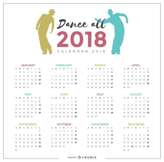 Dancing 2018 Calendar design Dancing 2018 Calendar design