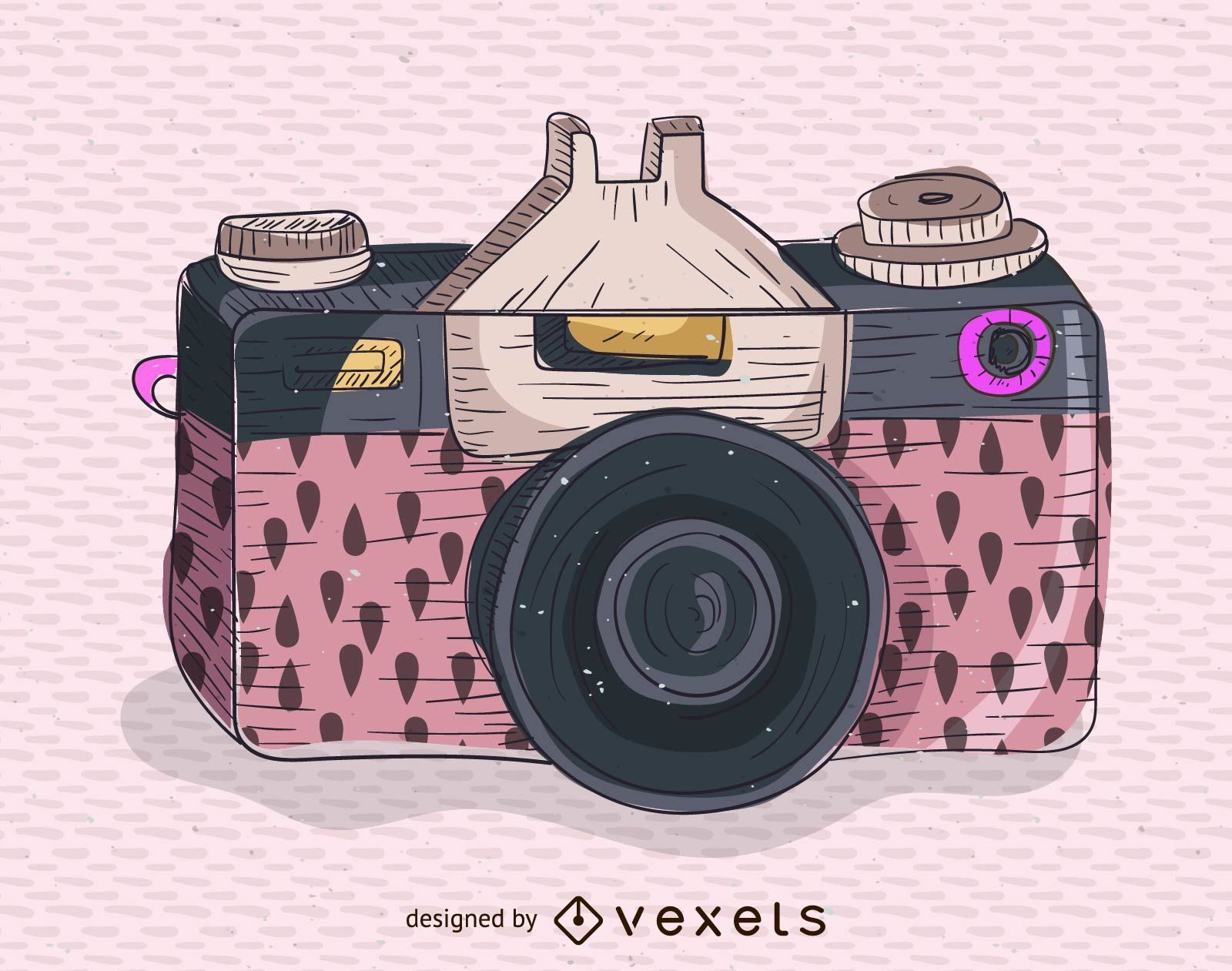 Ilustración de cámara retro rosa