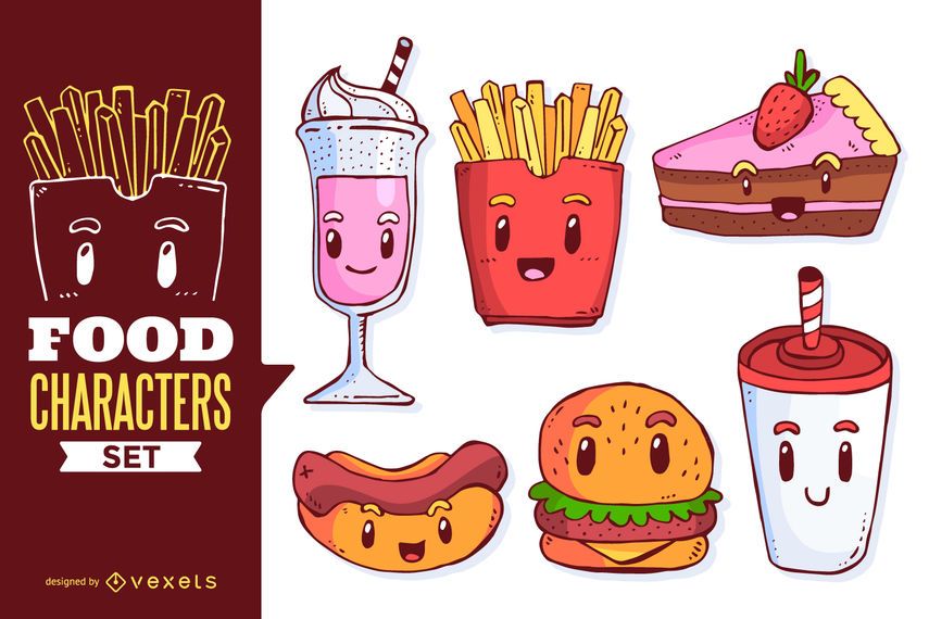 Food cartoons illustration set Food cartoons illustration set
