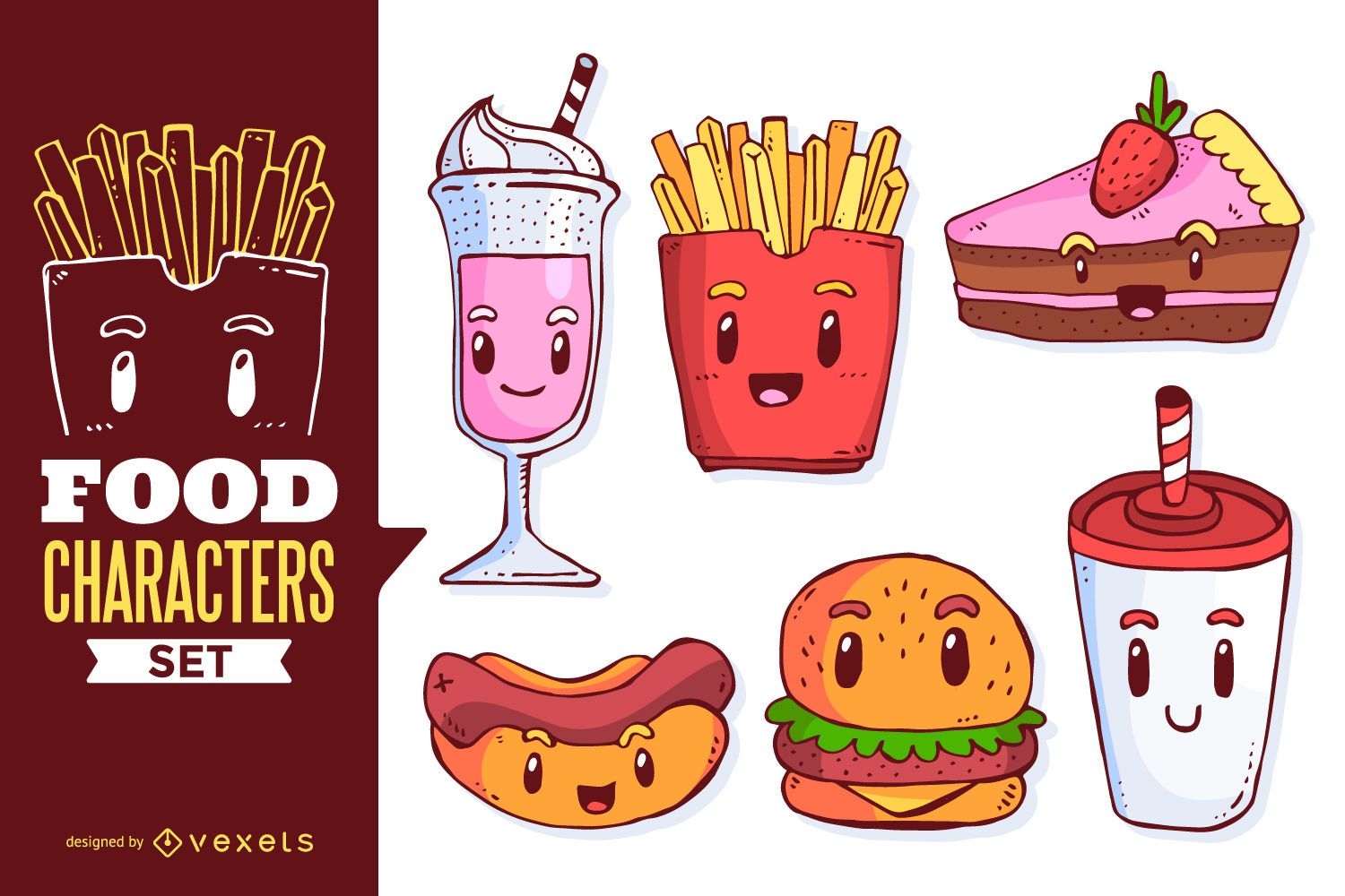 Conjunto de ilustração de desenhos animados de comida