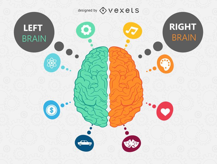 Brain illustration with icons Brain illustration with icons