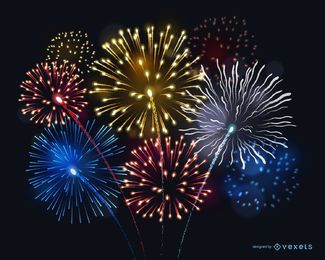 Ilustración de fuegos artificiales brillantes Ilustración de fuegos artificiales brillantes