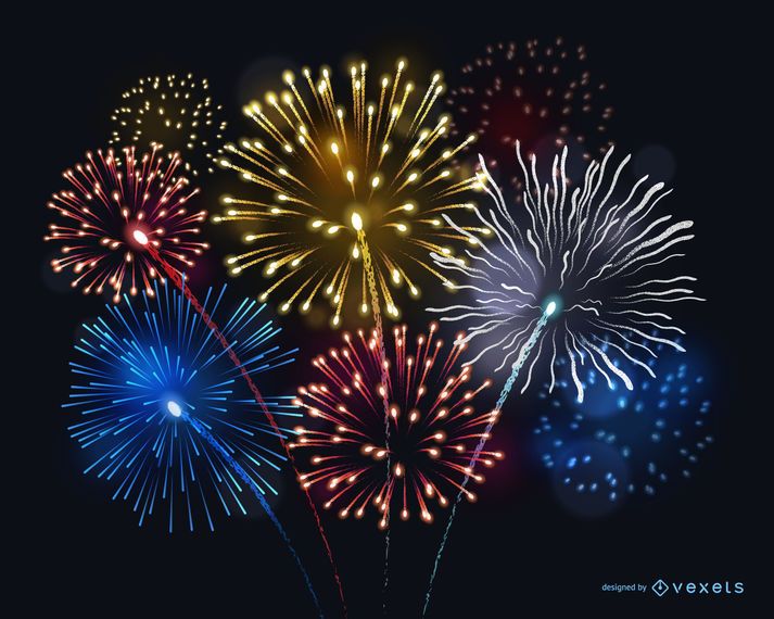 Ilustración de fuegos artificiales brillantes Ilustración de fuegos artificiales brillantes