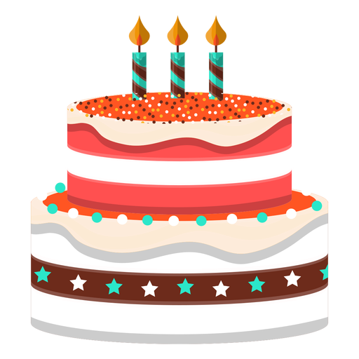 Ilustração de bolo de aniversário com três velas Desenho PNG