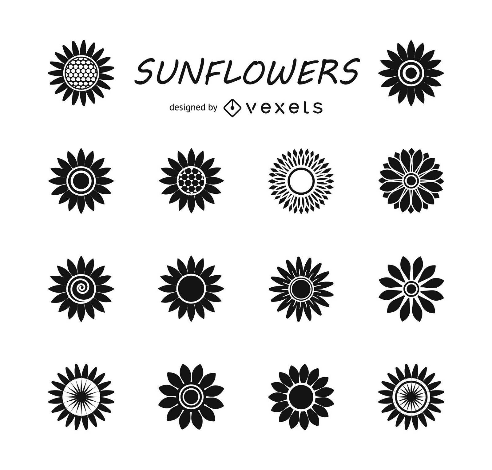 Set of sunflower silhouettes