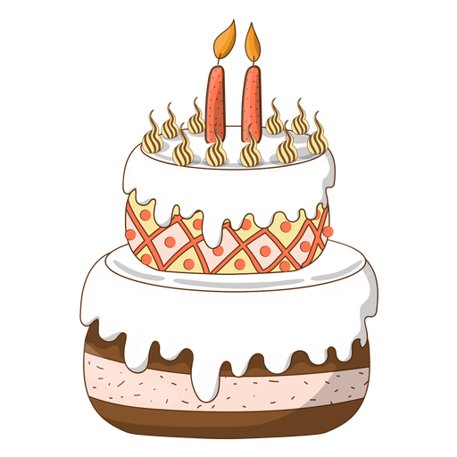 Two candles birthday cake cartoon
