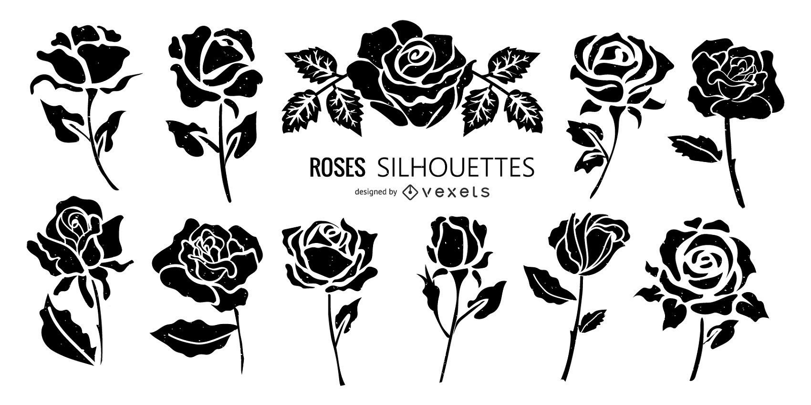 Rosen-Silhouette-Blumen-Set