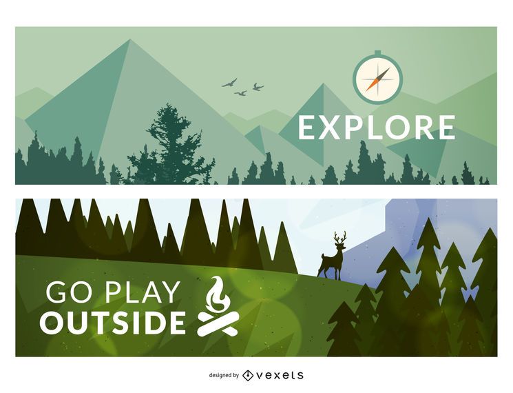 2 outdoors forest illustration banners or frames 2 outdoors forest illustration banners or frames