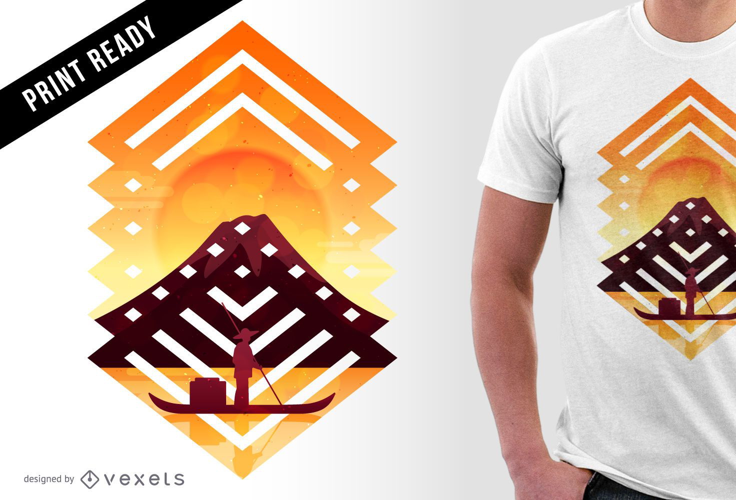 Diseño de camiseta de paisaje asiático