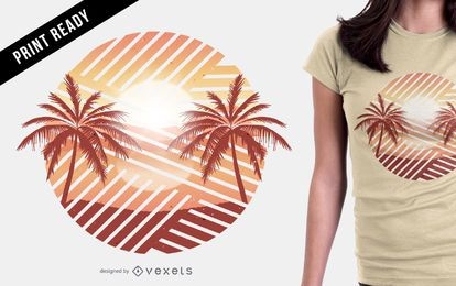 Diseño de camiseta de palmeras al atardecer