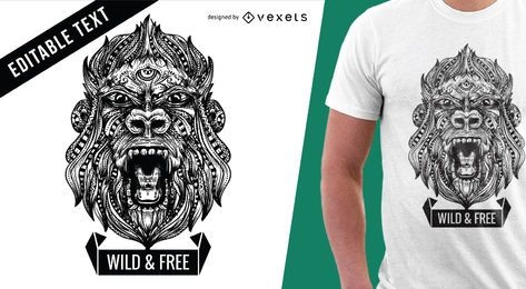 Design de camiseta de ilustração de gorila