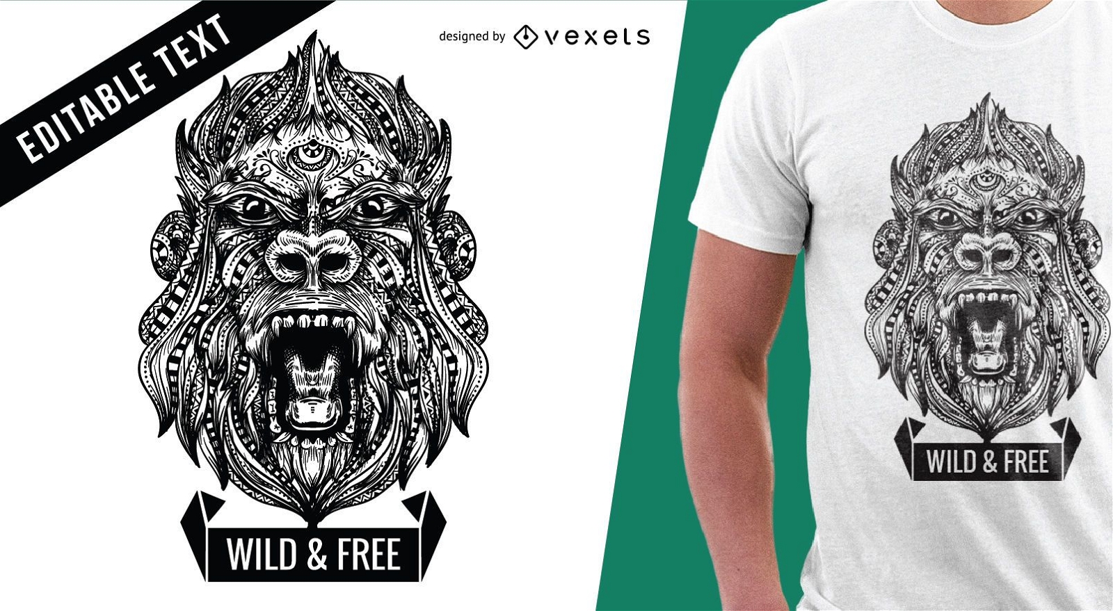Diseño de camiseta de ilustración de gorila