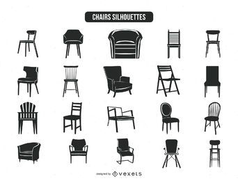 coleção de 20 silhuetas de cadeira