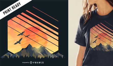 Diseño de camiseta montaña puesta de sol
