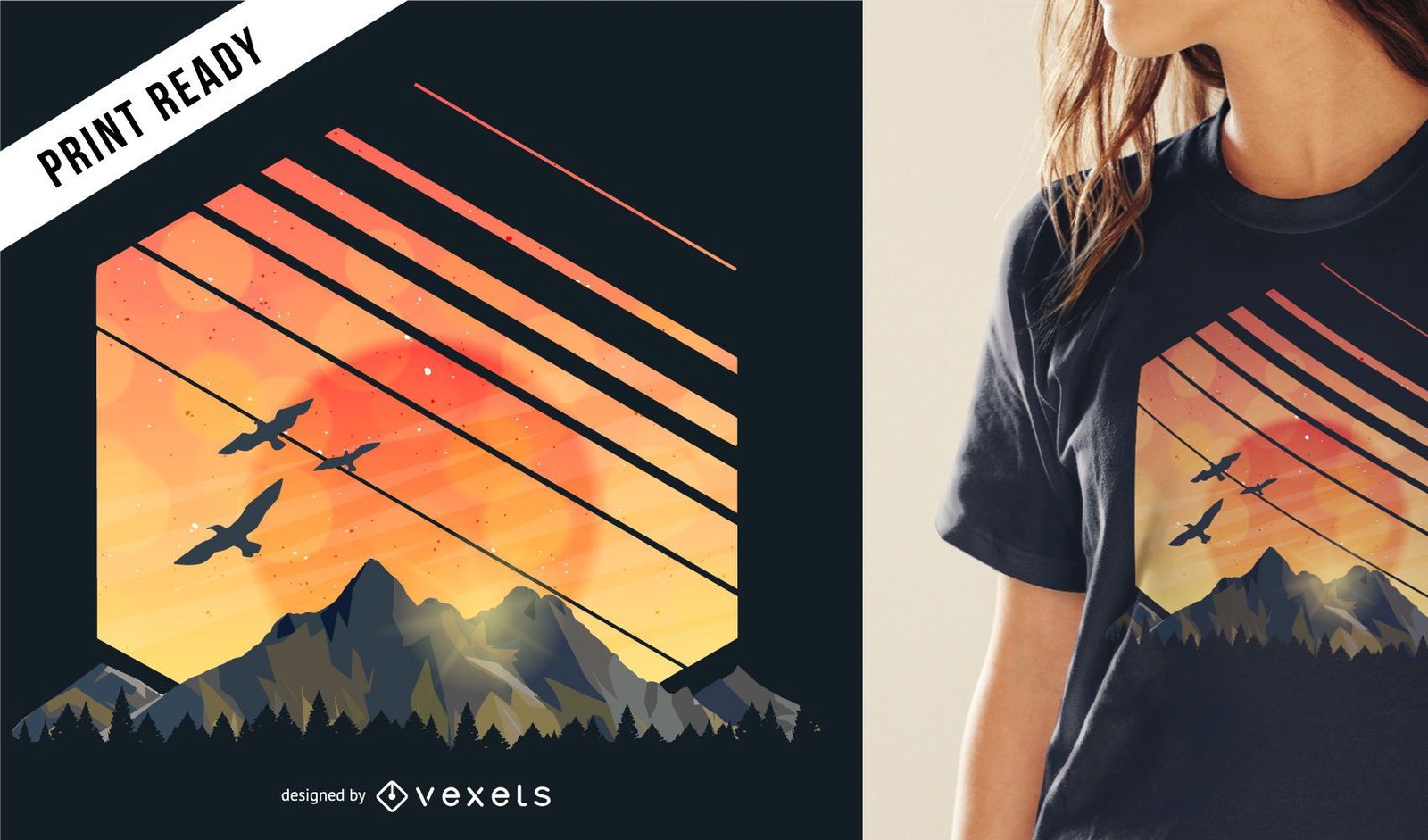 Download Mountain Sunset T-shirt Design - Vector Download