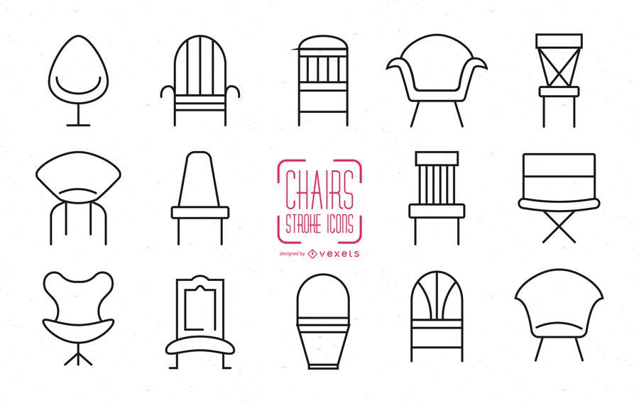 Conjunto de iconos de silla de trazo Conjunto de iconos de silla de trazo
