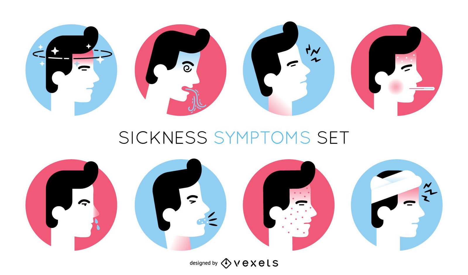 Sickness symptoms illustration set