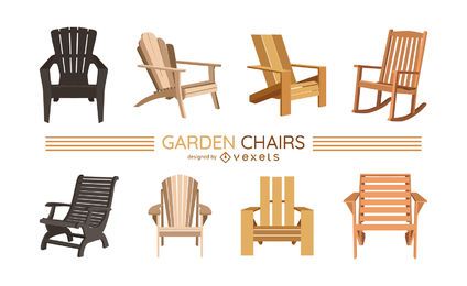 Garden chairs illustration set Garden chairs illustration set