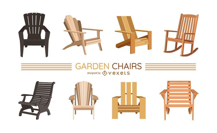 Garden chairs illustration set Garden chairs illustration set