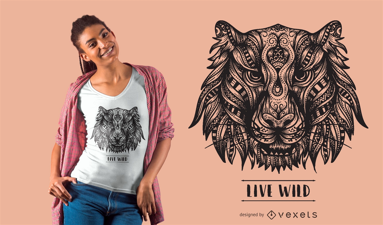 Design de t-shirt de tigre mandala