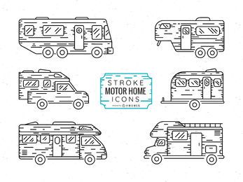 Stroke motor home icon set Stroke motor home icon set