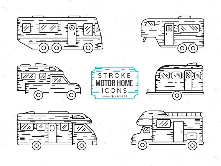 Stroke motor home icon set Stroke motor home icon set