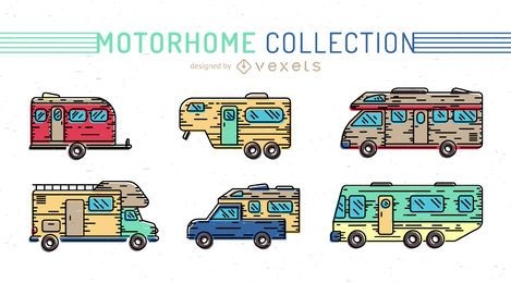 Conjunto de ícones coloridos de autocaravana