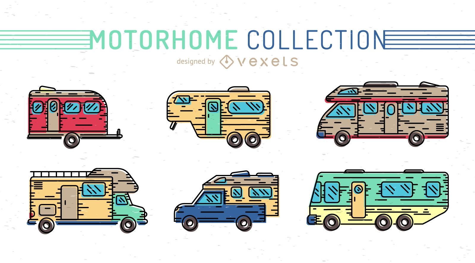 Colorful motorhome icon set