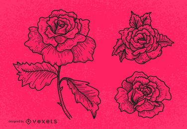 Conjunto de ilustração de arte em linha rosa