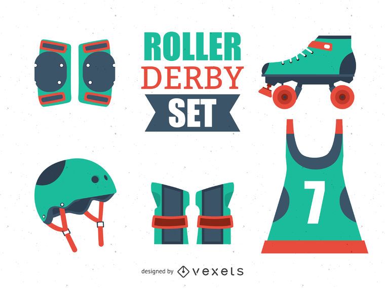 Roller Derby illustrated elements set Roller Derby illustrated elements set