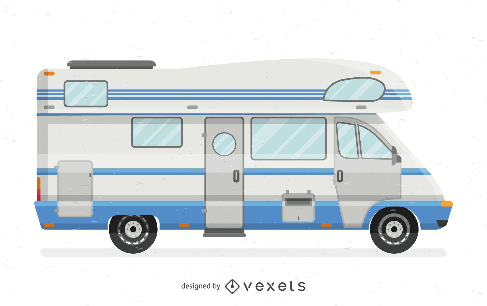 Ilustración de autocaravana blanca y azul plana