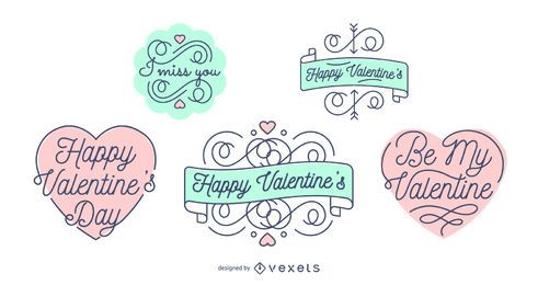 Valentines Day lettering badges set Valentines Day lettering badges set