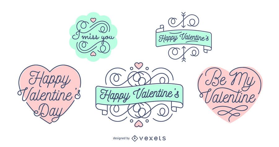 Insignias de letras del día de San Valentín conjunto Insignias de letras del día de San Valentín conjunto