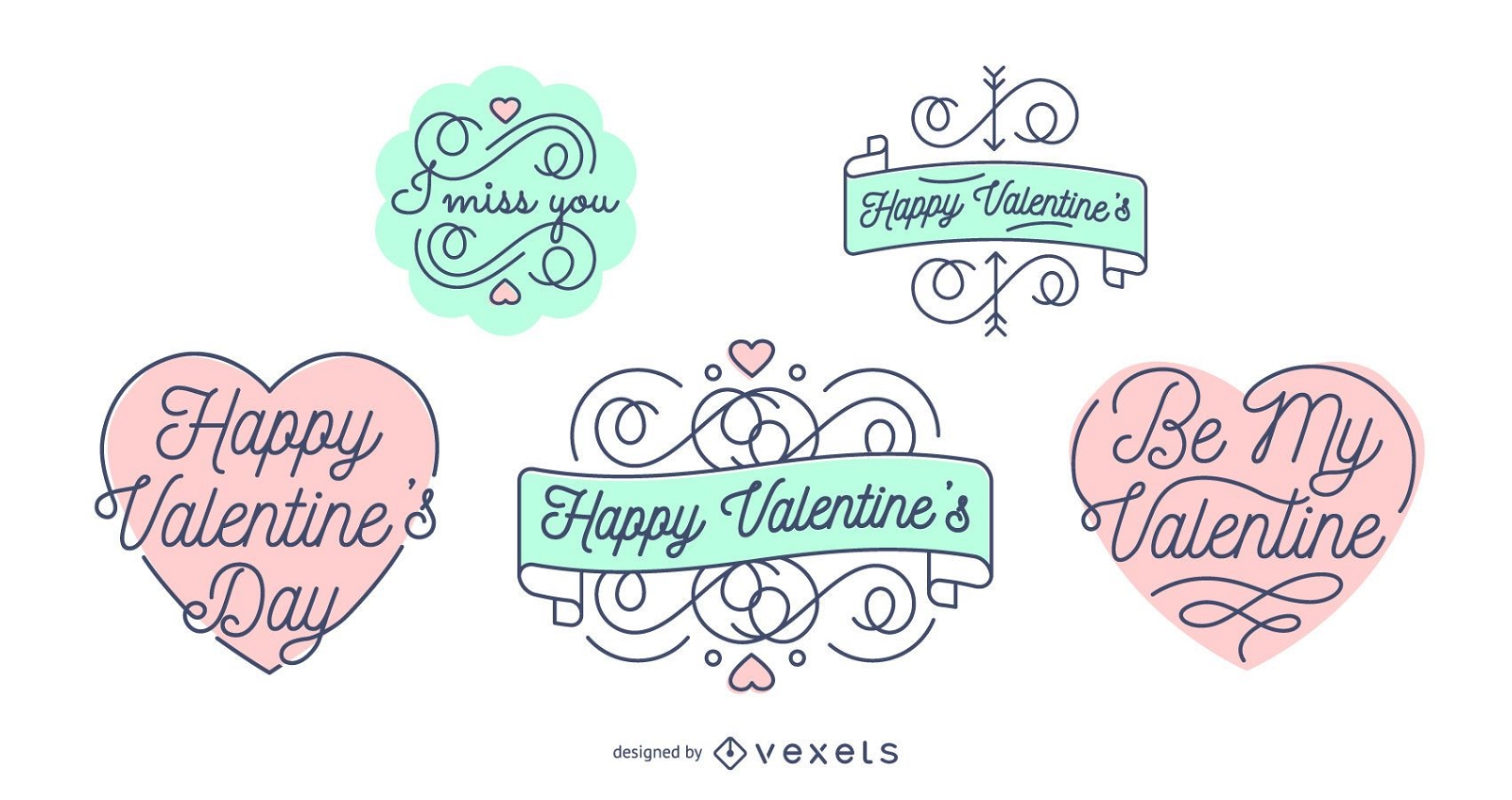Valentines Day lettering badges set