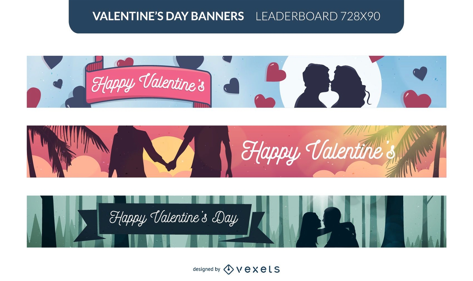 Banner-Illustrationssatz des glücklichen Valentinsgrußes