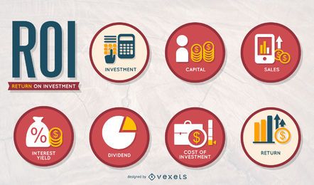 Conjunto de iconos de ROI empresarial