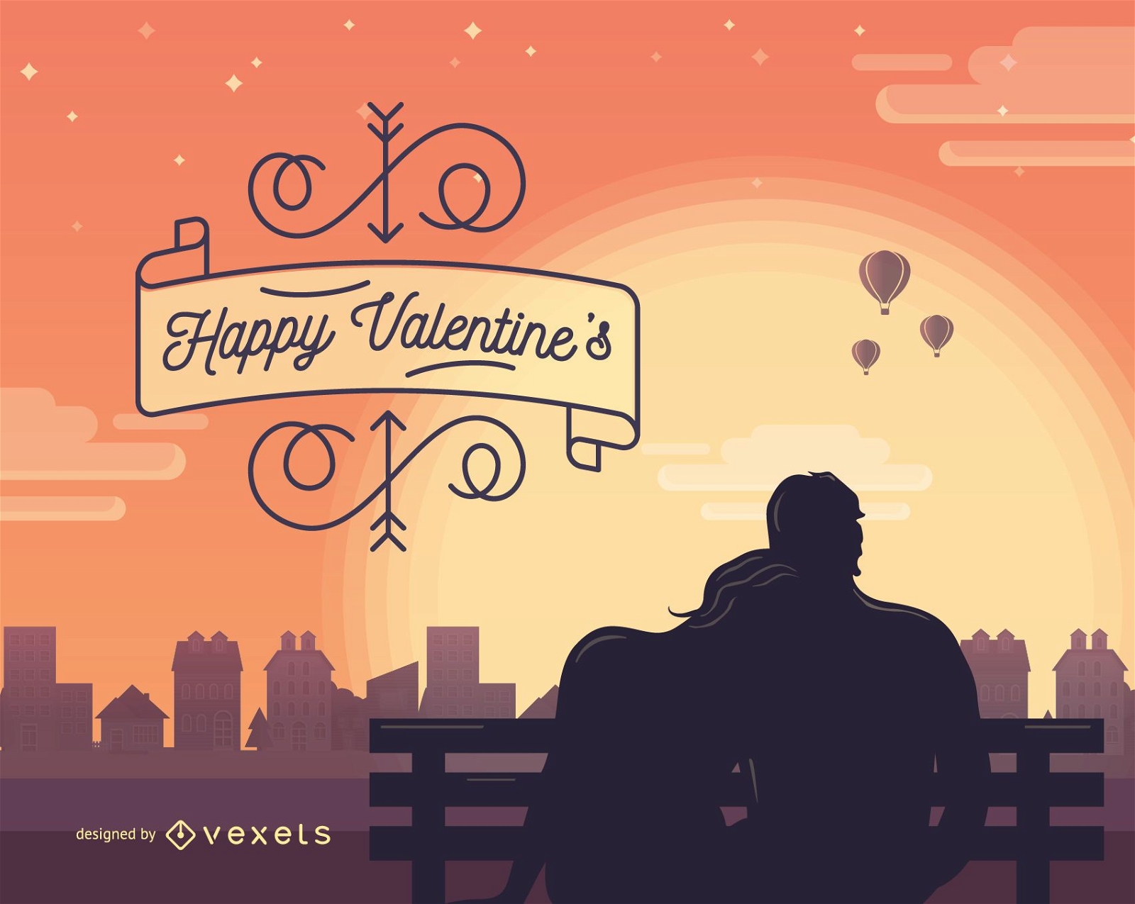 Romantic St Valentine's couple illustration