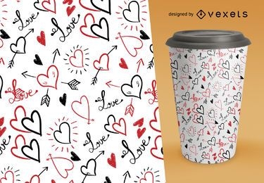 Valentine's pattern with hand drawn hearts