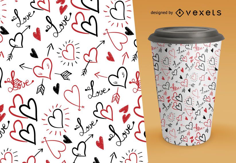 Valentine's pattern with hand drawn hearts Valentine's pattern with hand drawn hearts
