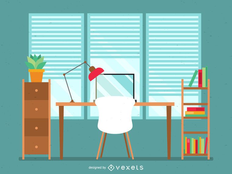 Flat office desk illustration in green and brown Flat office desk illustration in green and brown