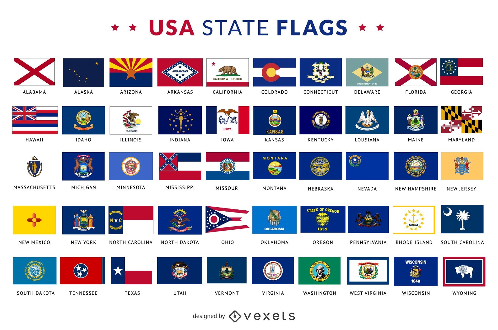 Descarga Vector De Colección De Banderas Estatales De Estados Unidos