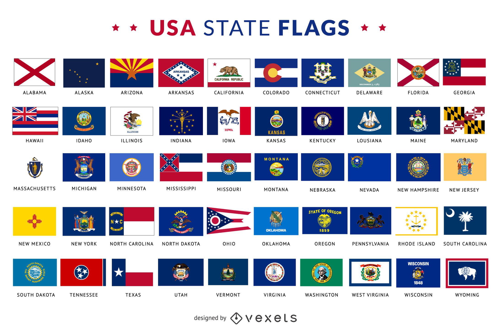 All 50 States Flags With Names