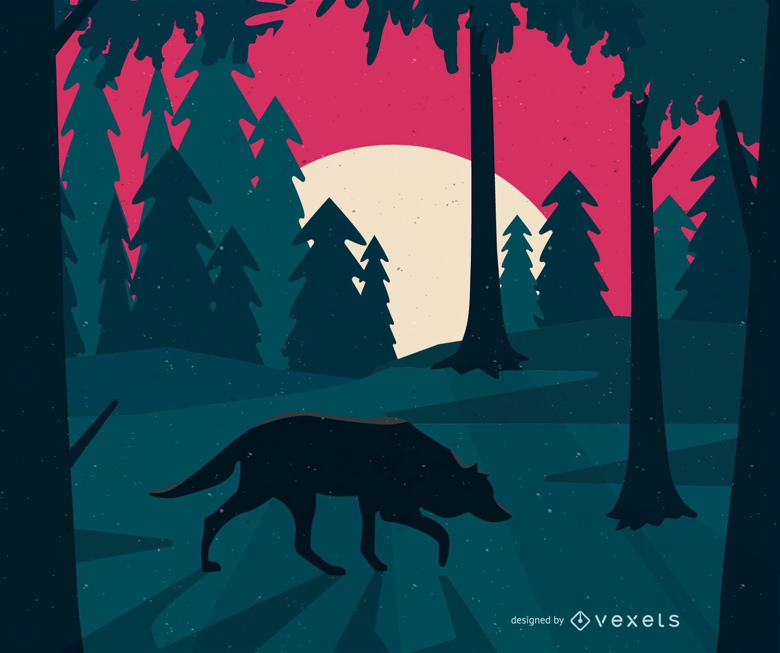 Wolf on forest illustration