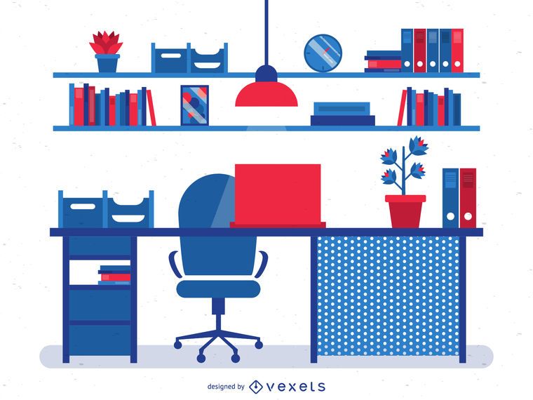 Red and blue flat office desk illustration Red and blue flat office desk illustration