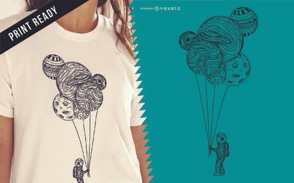 Design de camiseta com ilustração de astronauta
