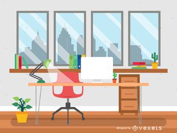Ilustração de mesa de escritório em estilo simples