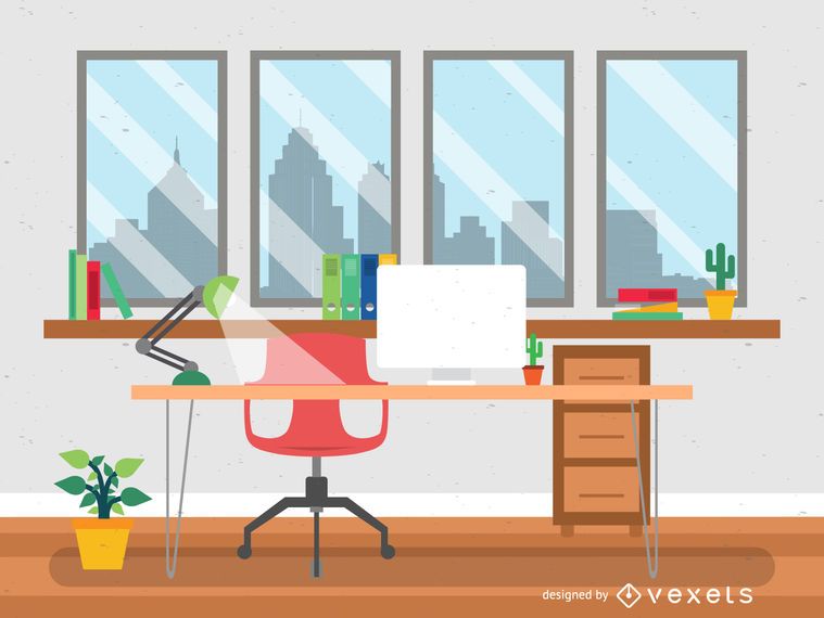 Ilustração de mesa de escritório de estilo simples Ilustração de mesa de escritório de estilo simples