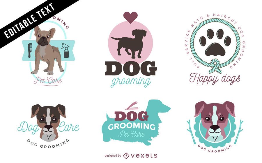 Conjunto de plantillas de logotipo de aseo de perros Conjunto de plantillas de logotipo de aseo de perros