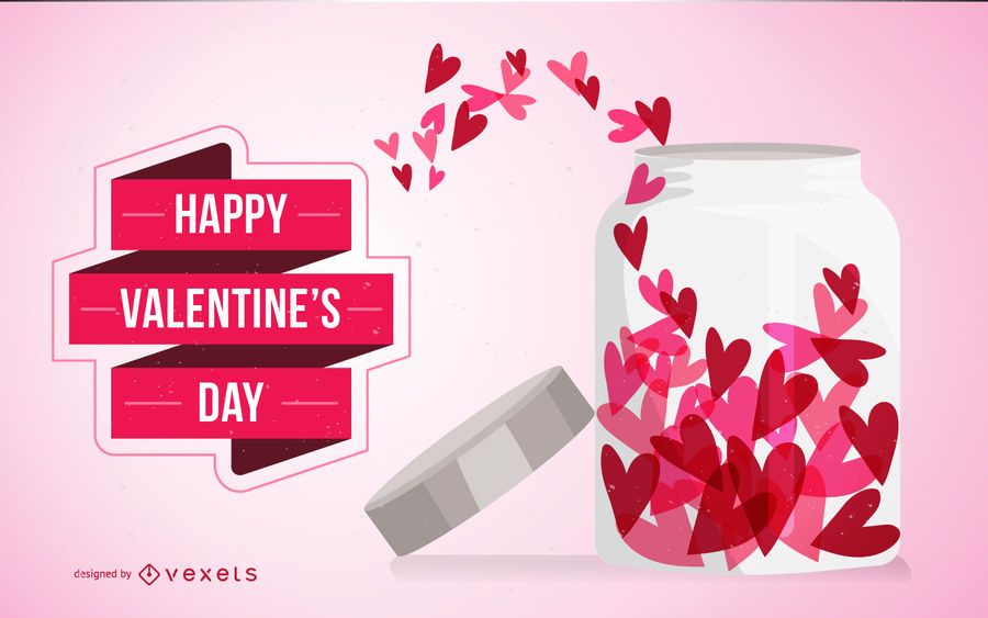Valentine's Day card with hearts in jar Valentine's Day card with hearts in jar