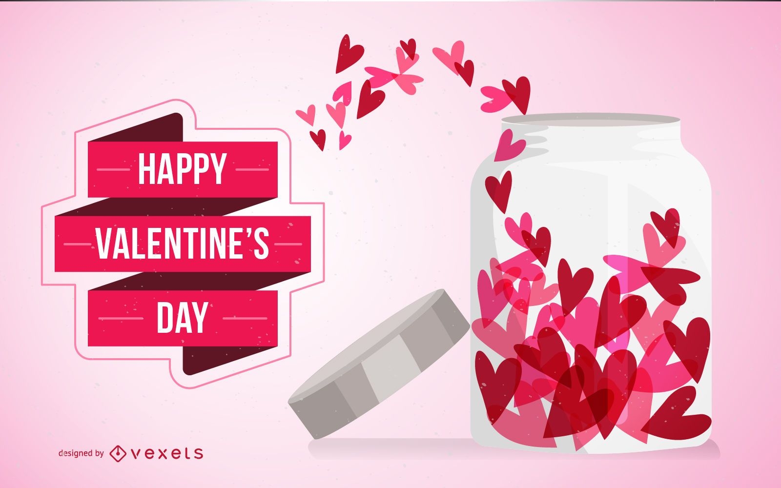Valentine's Day card with hearts in jar